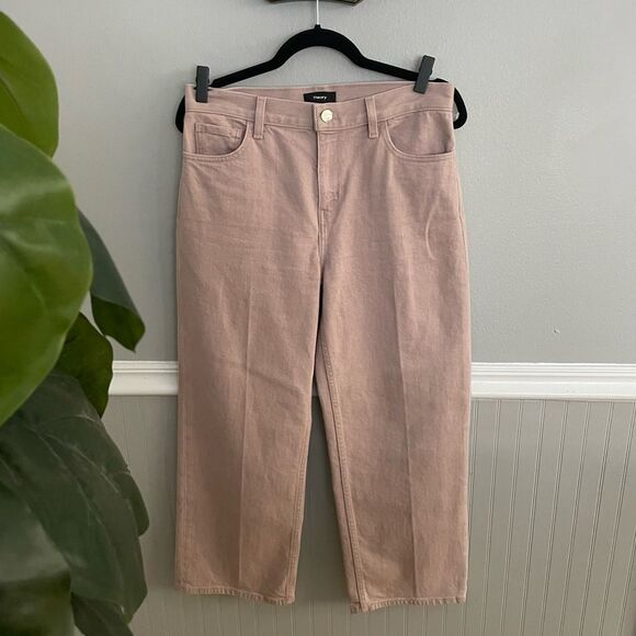Theory Wide Crop Jeans In Dyed Denim Blush Pink Size 28 - Picture 3 of 13